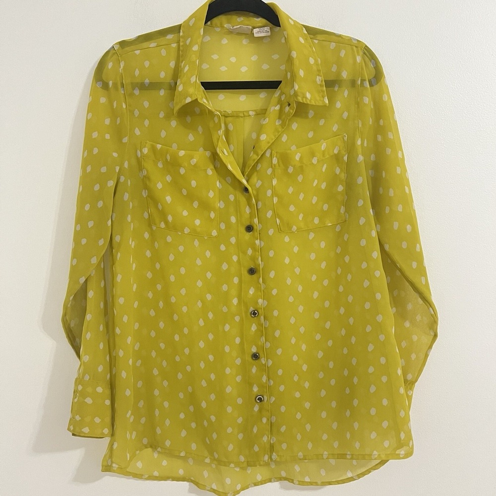 Mudd Blouse Size M Yellow Button Front Geometric Sheer Top